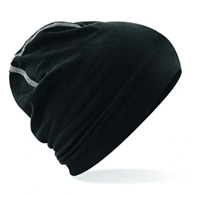 Image of Beechfield Double Layer Knit Hemsedal Cotton Beanie Black/White