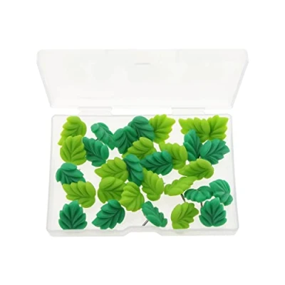 Image of VGOL 30Pcs Green Leaves Drawing Pins Leaf Push Creative Resin Thumbtacks Decorative Office Supplies for Notice Board Cork Photos Maps
