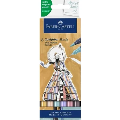 Image of Faber Castell Goldfaber Sketch 164808 Fashion Marker Pens with Brush Tip and Fineliner (Pack of 6)