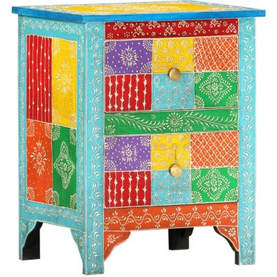 Image of vidaXL Hand Painted bedside Cabinet 40x30x50 cm Solid Mango Wood