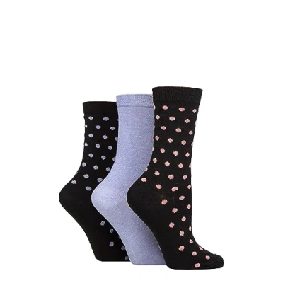 Image of Women&#039;s 3 Pair SOCKSHOP TORE 100% Recycled Cotton Polka Dot Patterned Socks Spots Black 4 8