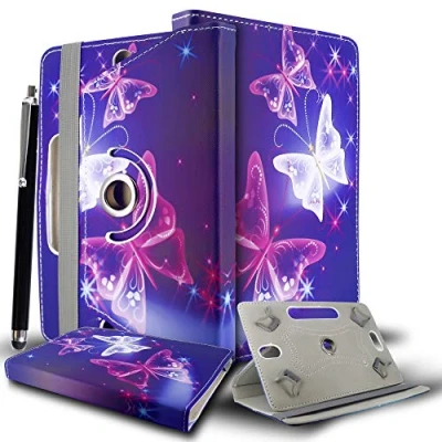 Image of 10inch Tablet CASE Cover Universal Leather Stand Folio Magic 360 Rotating Fits to ALL 10&quot; Inch &amp; 10.1&quot; Android Tablets tab + Stylus Pen (BUTTERFLY BLUE COVER)