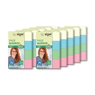 Image of SIGEL HN604 Recycle PageMarkers, 4 x 40 sheets, Pack of 10, pastel Yellow/Green/Blue/Red