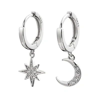 Image of BSLVWG Hoop Earrings for Women,Moon Star Dangle Small Girls Sterling Silver Charms Crystal Asymmetrical Snowflake Crescent Drop Mini Cartilage Clip Jewelry Delicate Fashion Birthday Gifts