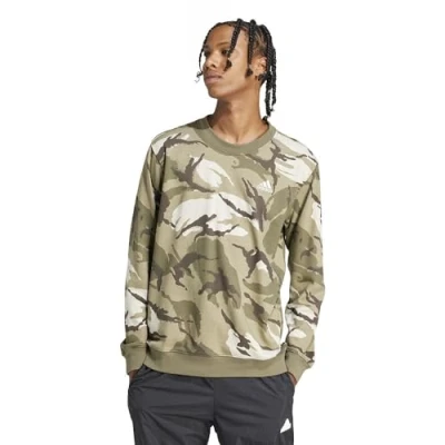 Image of adidas Men&#039;s Seasonal Essentials Camouflage Sweatshirt, olive strata, L