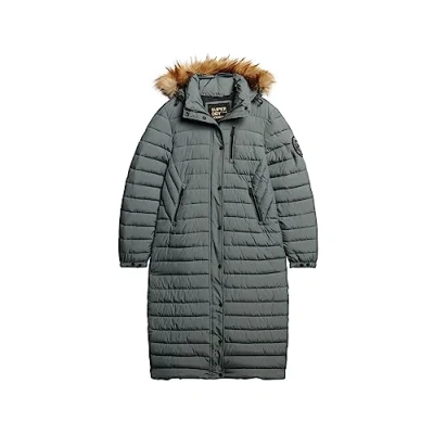 Image of Superdry Women&#039;s Fuji Hooded Longline Puffer Jacket, Green (Balsam Green), 8