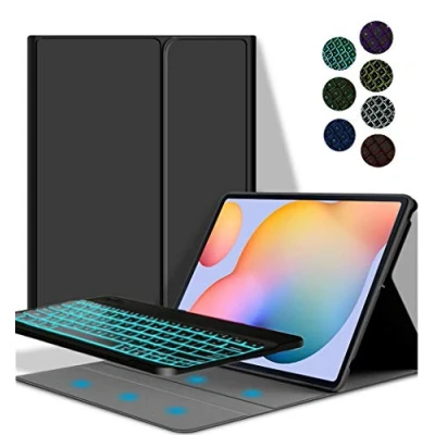 Image of YGoal Keyboard Case for Lenovo Tab P11 Pro, [7 Colors Backlit] Wireless PU Leather Stand Cover Pro TB J706F Inch, Black