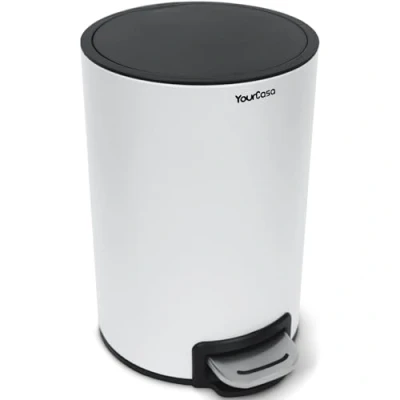 Image of YourCasa® Bathroom Bin [5L] Elegant Design Small Cosmetic with Lid and Soft Close Waste Toilet Removable Inner Bucket (White)
