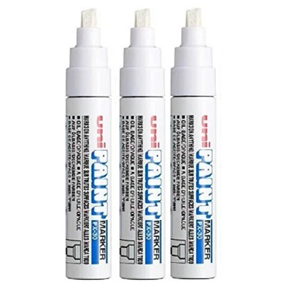 Image of Uni Colour Broad (4 8.5mm) PX 30 White Oil Paint Marker Pen Metal Glass Wood Plastic Stone Outdoor mm Chisel Nib Tip (Pack Of 3)