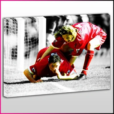 Image of OneBlankWall S328 Liverpool Robbie Fowler &amp; Steve McManaman Goal Celebration Framed Ready To Hang Canvas Print, Sport, Pop Street Wall Art, Picture