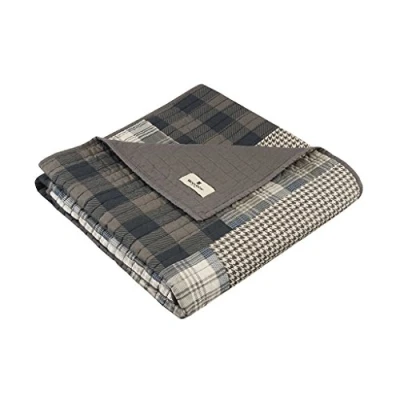 Image of Woolrich Luxury Quilted Throw Cabin Lifestyle, Patchwork with Moose Design All Season, Lightweight and Breathable Cozy Bedding Layer Throws for Couch Sofa, 50&quot; W x 70&quot; L, Tasha Taupe