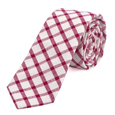 Image of DonDon Men&#039;s Narrow checkered Necktie Tie 2.36 inch 6 cm Cotton creamy red