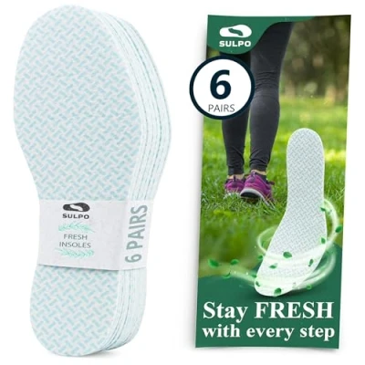 Image of SULPO 6 Pairs Thin Insoles for Men and Women Comfort Shoe Against Sweaty Smelly feet Anti Odour Inserts with a Fresh Scent Everyday Shoes, Sneakers 3 UK W / 36 EU