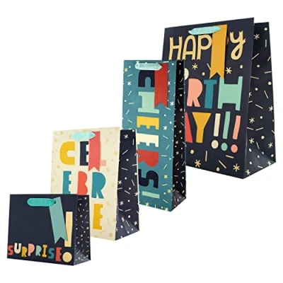 Image of Hallmark Multi Occasion Gift Bag Bundle 1 Large Bag, Medium Small and Bottle in 4 Jazzy Designs