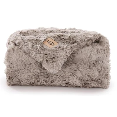 Image of UGG 10484 Adalee Soft Faux Fur Reversible Accent Throw Blanket Fluffy Fuzzy Luxury Cozy Hotel Style Luxurious Boho Home Decor Blankets for Bed and Living Room, 70 x 50 Inch, Oyster