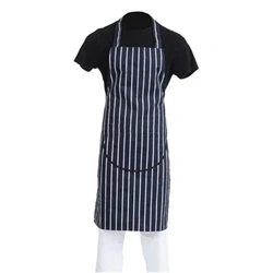 Image of Whites Butchers Stripe Bib Apron with Pocket Blue/White