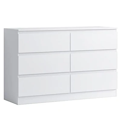 Image of FWStyle Modern 6 Drawer Chest, 40 cm Length x 120 Width 77 Height, Matt White