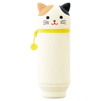 Image of LIHIT LAB. PuniLabo Stand Up Pen Case (Pen Holder), Calico Cat, 2.4inch x 7.8inch (A7712 7),White