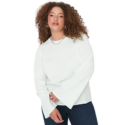 Image of Trendyol Women&#039;s Crew Neck Plain Regular Plus Size Sweater Sweatshirt, Mint, 3XL UK
