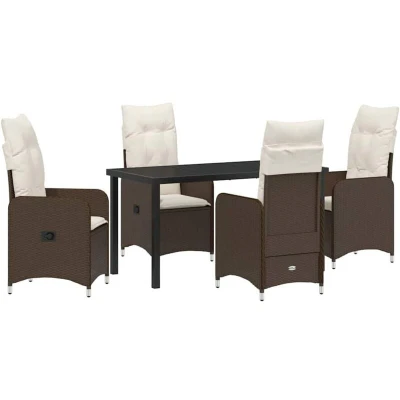 Image of vidaXL 5 Piece Garden Dining Set with Cushions Brown Poly Rattan