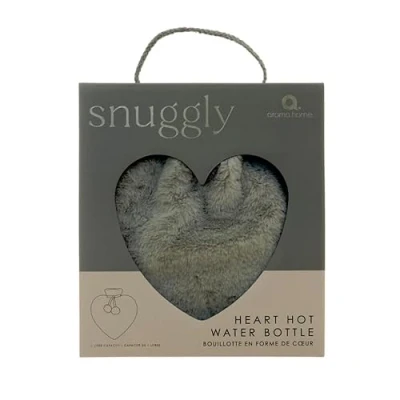 Image of Aroma Home Heart Shaped Snuggly Grey Super Soft Faux Fur Hot Water Bottle with 1L Capacity