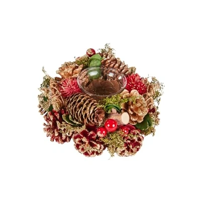 Image of Smart Garden Three Kings Solo Candle Holder Pinecones and Berries 15cm Christmas Table Décor Festive Xmas Decoration