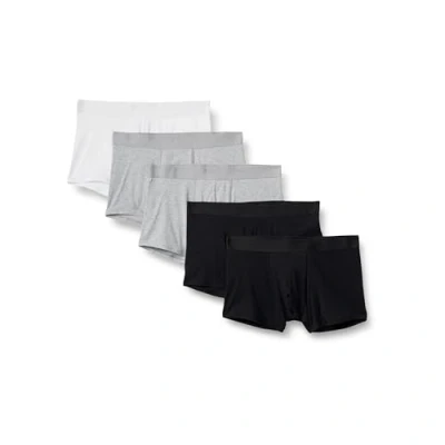 Image of Amazon Essentials Men&#039;s Cotton Jersey 5&quot; (12.7cm) Boxer Brief, Pack of 5, Black/Grey Heather/White, M