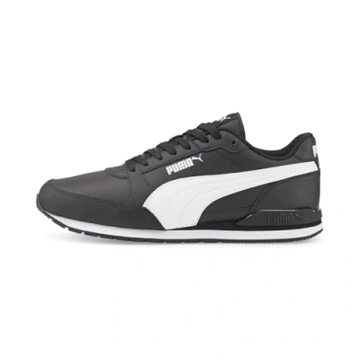 Image of puma ST Runner V3 Unisex Trainers blackpuma white, Size: 4, black white leather and imitation