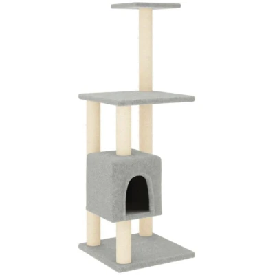 Image of vidaXL Light Grey Cat Tree with Scratching Posts 104cm High Fun Play Center Covered in Plush for Added Comfort Sisal Rope Claw Maintenance Ideal Retreat Exercise, &amp; Relaxa...