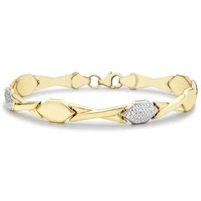 Image of Carissima Gold Women&#039;s 9 ct 2 Colour Diamond Cut Hugs and Kisses Link Bracelet of Length 19 cm/7.5 inch