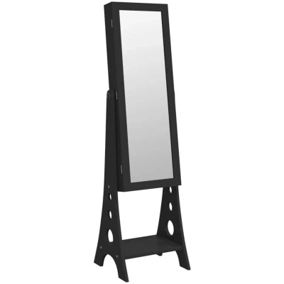 Image of vidaXL Mirror Jewellery Cabinet with LED Lights Free Standing Black