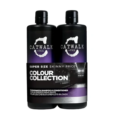 Image of Catwalk by TIGI Fashionista Purple Shampoo and Conditioner Set Professional Blonde Enhancing Hair Treatment Ideal for 2x750ml