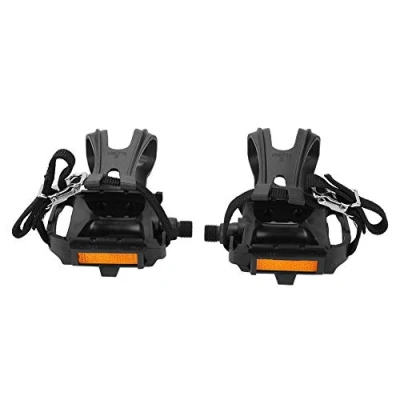 Image of Keenso bike Pedals, 1 Pair Nylon Cycling Pedals Bicycle with Toe Clips Straps Bikes Accessories for Mountain Bikes, Road bike, Exercise Bicycles and spare partstoe cages peloton