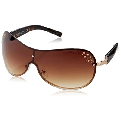 Image of U.S. Polo Assn. Women&#039;s PA5025 UV Protective Shield Sunglasses, Gold/Tortoise, 65 mm