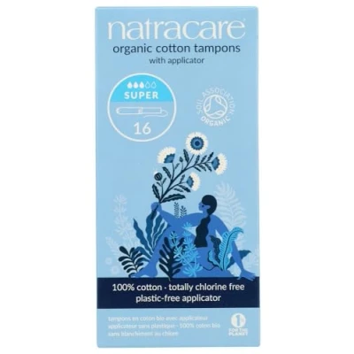 Image of Natracare Organic Cotton Tampons Super Absorbency with Card Applicator, 1 Pack of 16