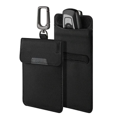 Image of Spigen Klasden Faraday Bag Designed for Car RFID Signal Blocking Anti Theft Key Fob Protector Hacking Case Cage Pouch Black