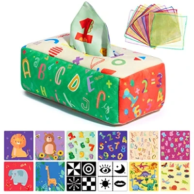 Image of URMYWO Baby Newborn Toy Tissue Box Sensory High Contrast Toys Crinkle Papers Learning Gift for Toddler, Infants, Newborns