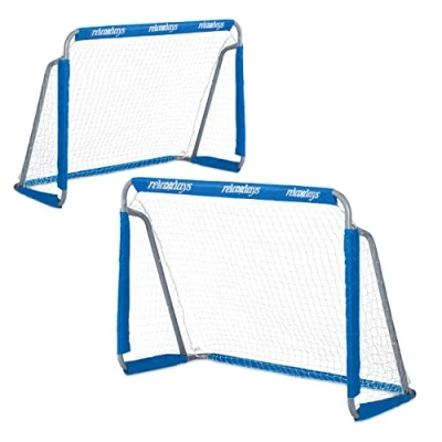 Image of Football Goals, Set of 2, Garden Play Equipment, Kids &amp; Adults, hwd 110 x 150 75 cm, Metal, Goalposts, Blue Relaxdays