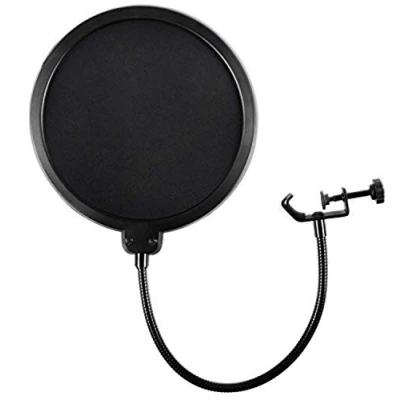 Image of Microphone Pop Filter For Blue Yeti and Any Other Dual Layered Wind Screen With Flexible 360 Gooseneck Clip Stabilizing Arm By
