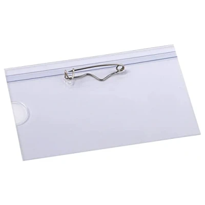 Image of EUROPEL Name Badge Holders with Safety Pin &amp; Blank Card Insert Sheets (Pack of 24) Horizontal ID Holder for School, Colleges, Offices Corporate Event 90 x 60 mm, 121264