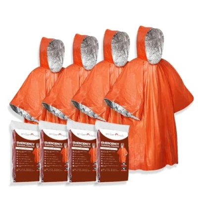 Image of Emergency Survival Rain Poncho 4 Pack Thermal Mylar Foil Blanket Reversible Waterproof Heat Retention Protection Bushcraft Outdoor Gear