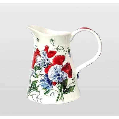 Image of 15cm Serving Jug by Heritage Porcelain Pitcher with Unique Sweet Pea Design Perfect Kitchen for Water Milk Cream Gravy Sauce or Custard Great Housewarming Moving Gift