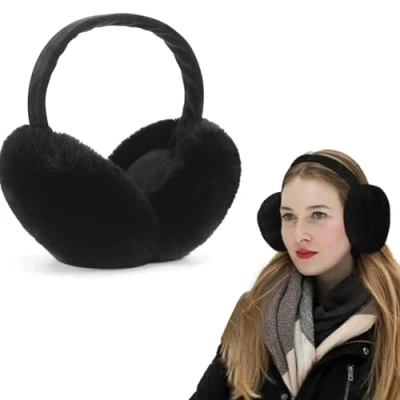 Image of XIWCAFC Ear Muffs Women,Winter Faux Fur Adjustable Adults Outdoor Windproof Thermal Warmer Skiing Running Earmuffs Covers Protector from Wind Cold Gift for Girls Ladies (Black)