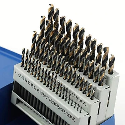Image of COMOWARE Number Size Drill Bit Set 60pcs Jobber Length Bits, Wire Gauge 1 to 60, Black and Gold Finish, 135 Split Point, High Speed Steel with Metal Indexed Storage Case