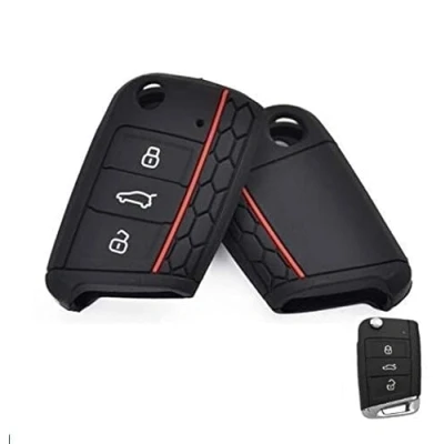 Image of Key Shell Cover Compatible with Volkswagen Golf Polo Tiguan T ROC CROSS Passat Silicone Rubber 3 Buttons Case Soft Car Remote Control Black
