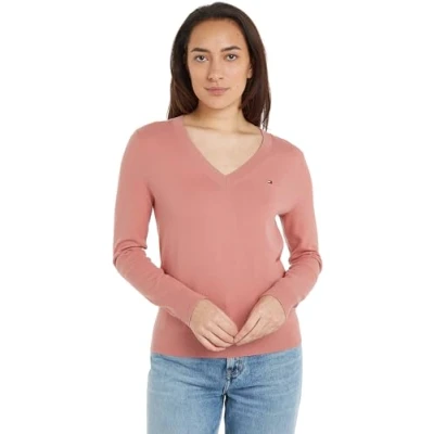 Image of Tommy Hilfiger Women&#039;s V Neck Jersey Jumper, Blue (Breezy Blue), XS