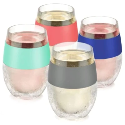 Image of Host Double Wall Insulated Freezer Chilling Tumbler with Gel, Glasses for Red and White Wine, Silicone, Assorted Colours﻿, 8.5 oz (250ml)