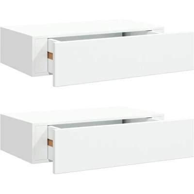Image of vidaXL Elegant White Wall mounted Drawer Shelves, MDF and Metal, 2 pcs, 40x23.5x10 cm size, Ideal for Display Storage