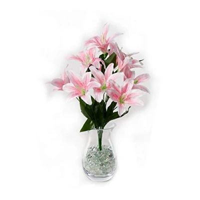 Image of Best Artificial 45cm Stargazer Lillies 10 Head Flower lily Spray Bunch (Light Pink)
