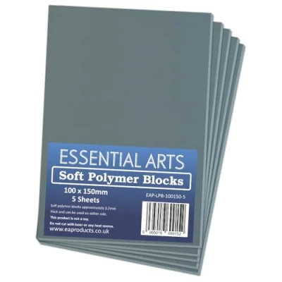Image of Essential Arts 100 x 150mm Double Sided Soft Grey Polymer Blocks Pack of 5 3mm Thick Super Relief Printing Sheets for Easy Lino Carving Art and Craft